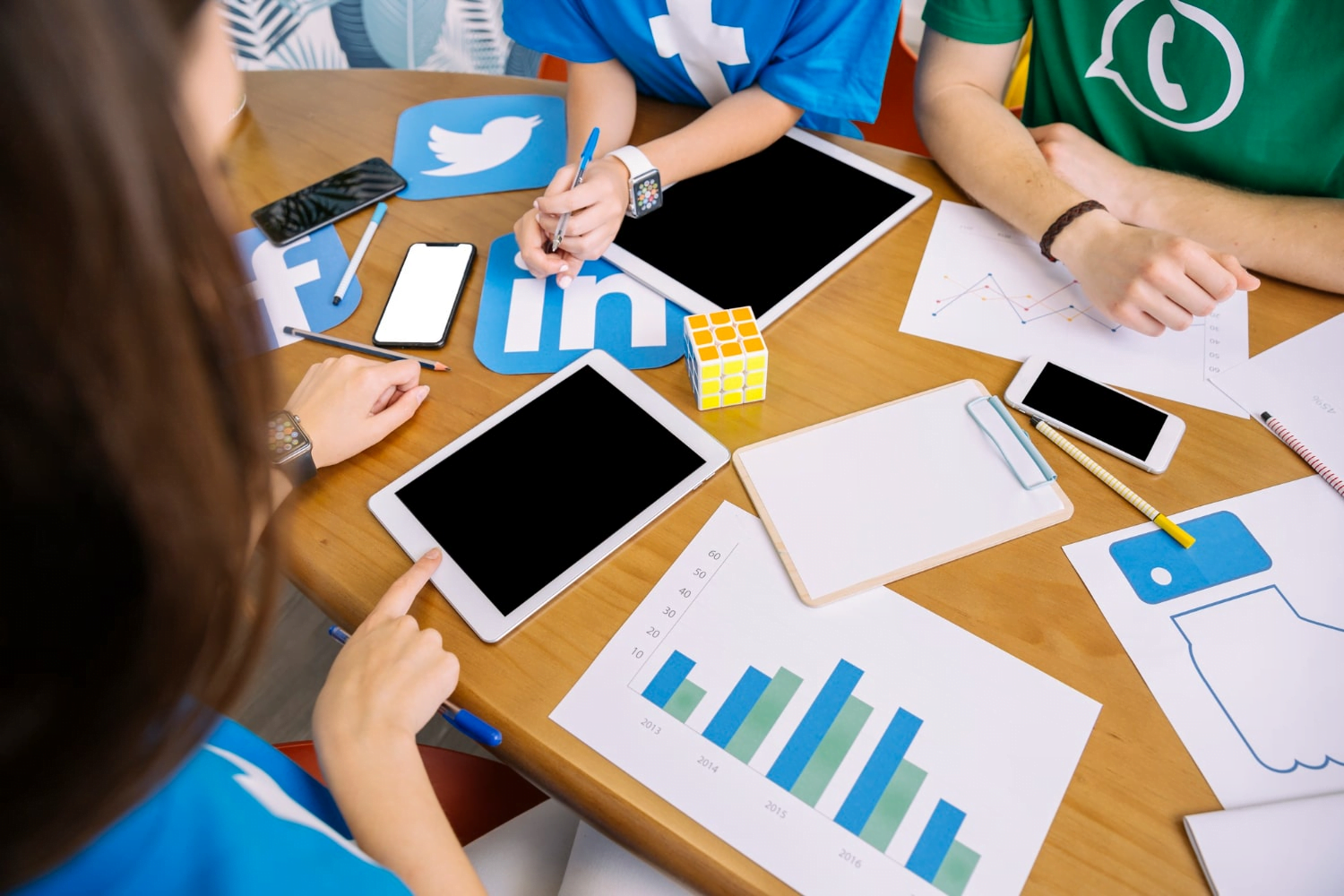 How to measure social media marketing performance: The Facts 2 Free photo overhead view of skillful people using digital tablet at workplace
