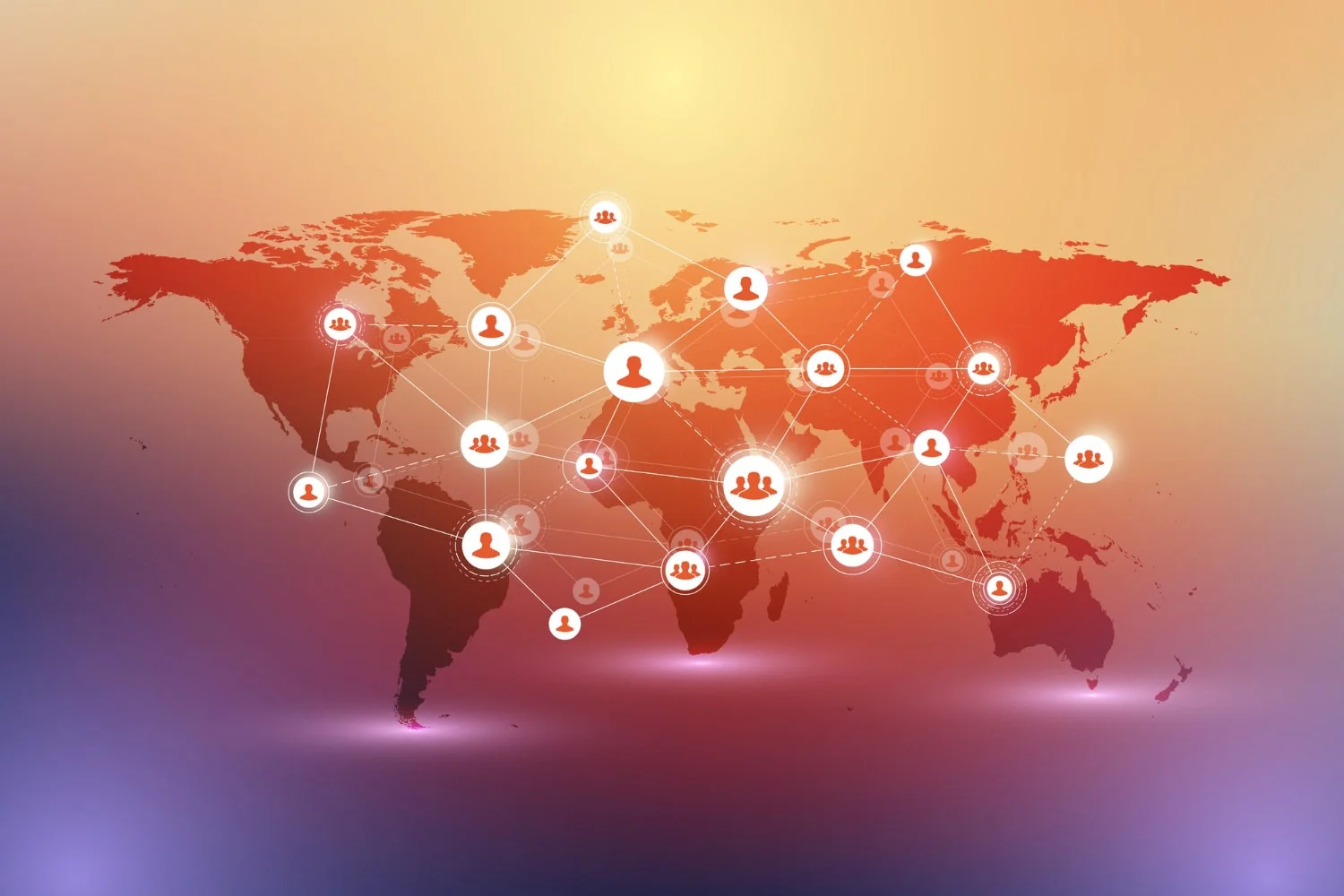 Photo social media network and marketing concept on world map background. global business concept and internet technology, analytical networks, illustration.
