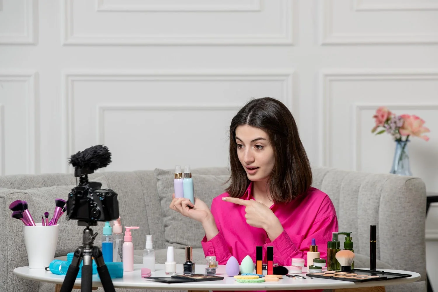 Image of a celebrity influencer promoting a product, representing mega influencers.