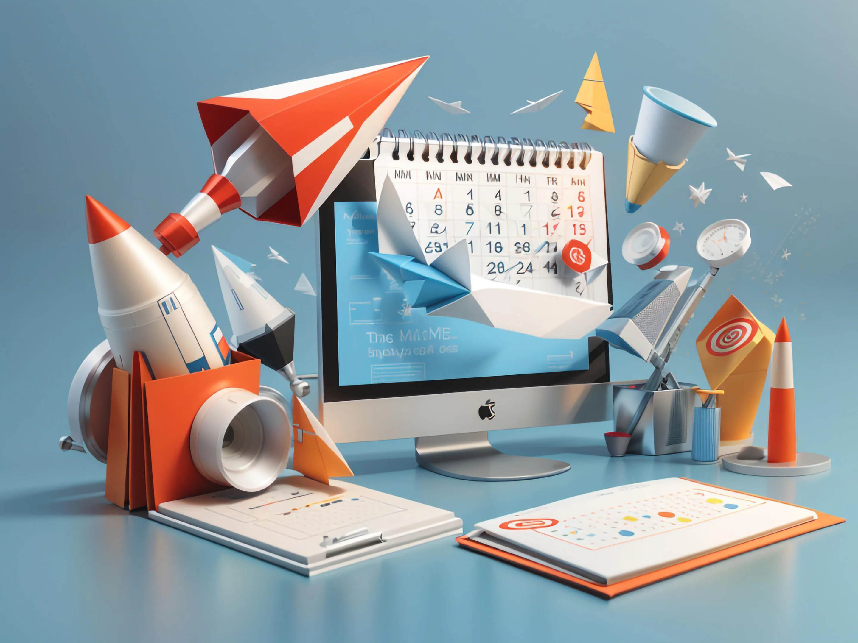 Digital Ascent Illustration of Computer Rocket Targeting Paper Airplane