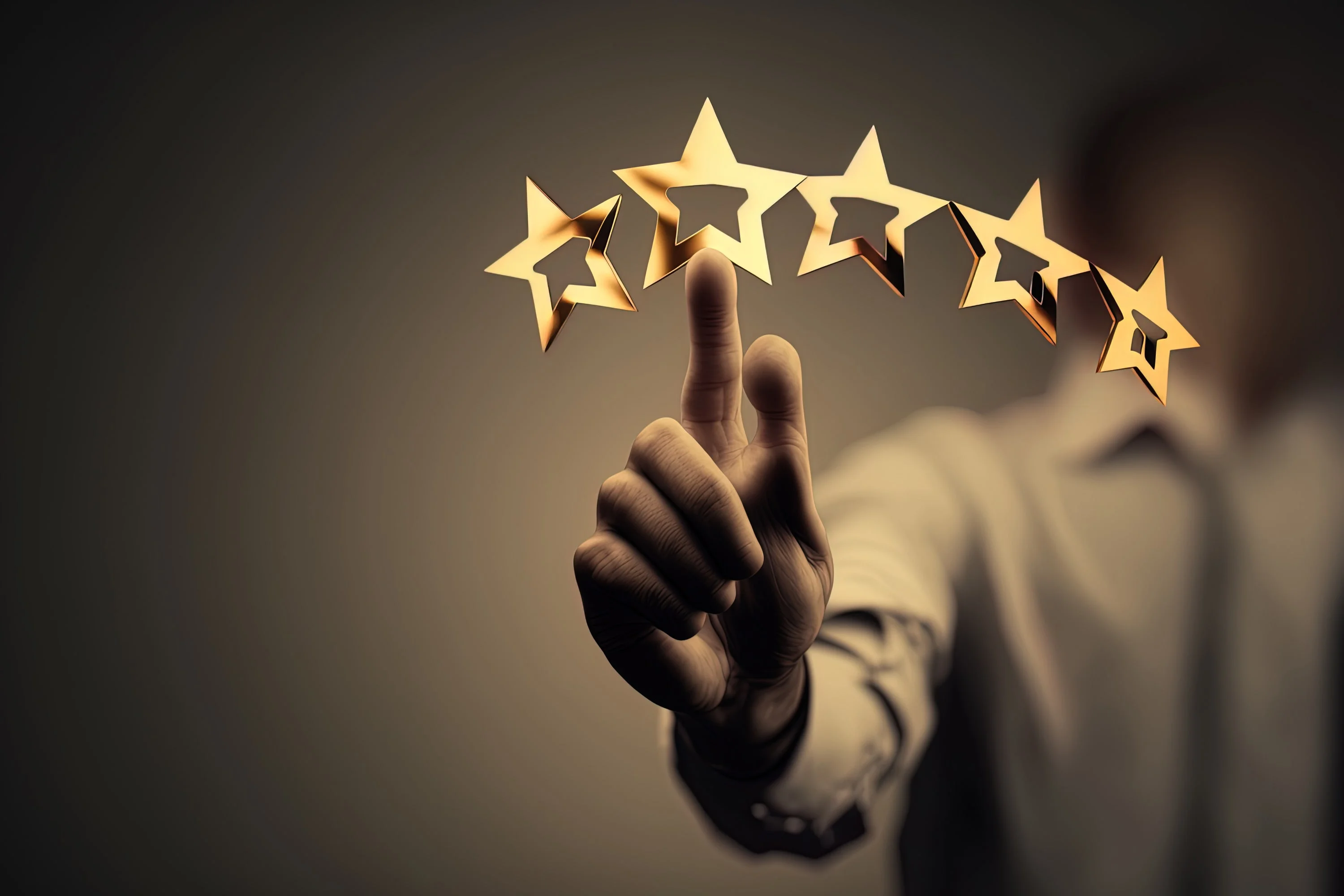 What Not To Post on Social Media in 2023 4 Success in Business or Personal Talent Concept Gesture with Golden Five Star Awards