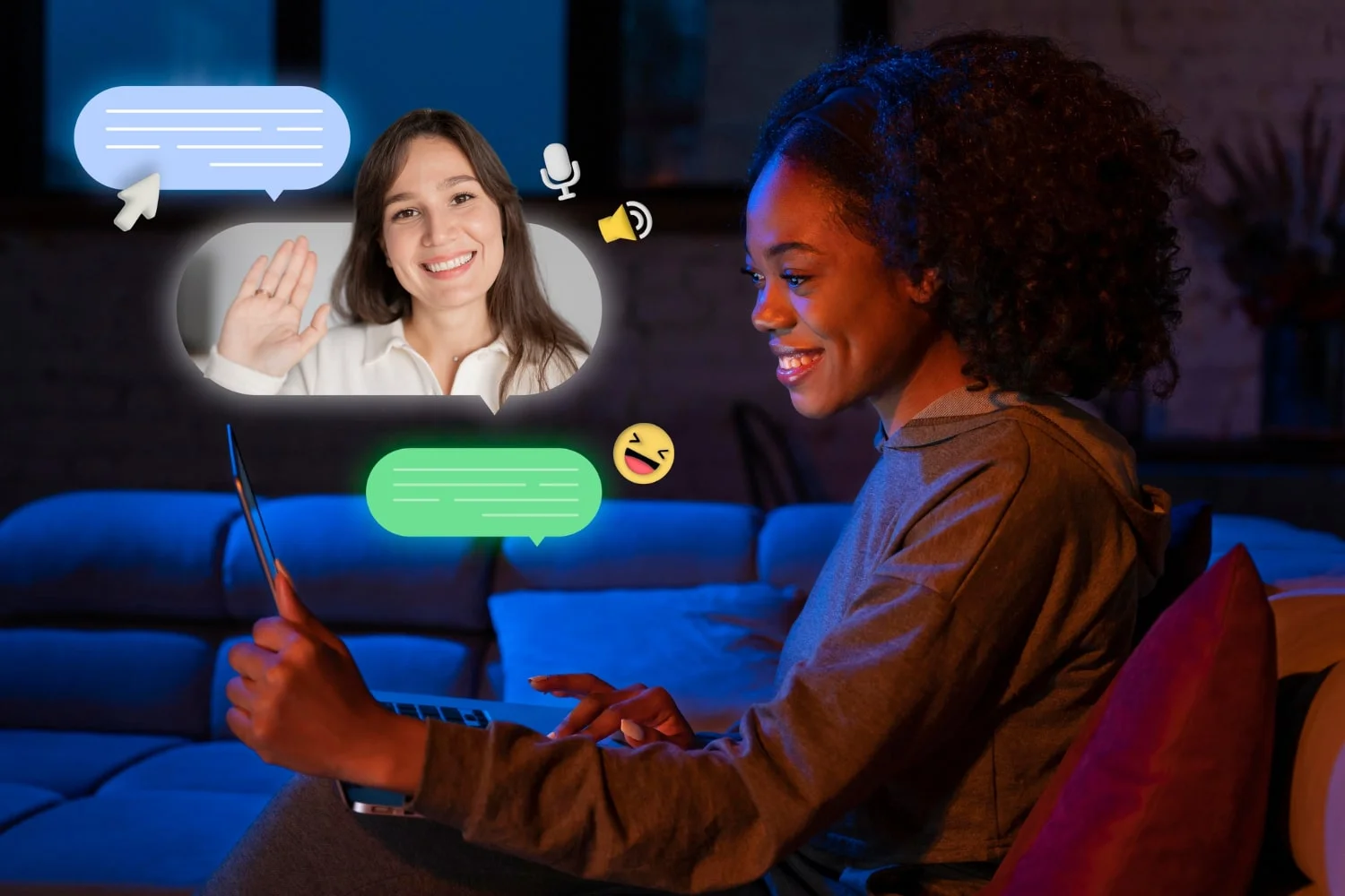 Free photo medium shot woman communicating with laptop